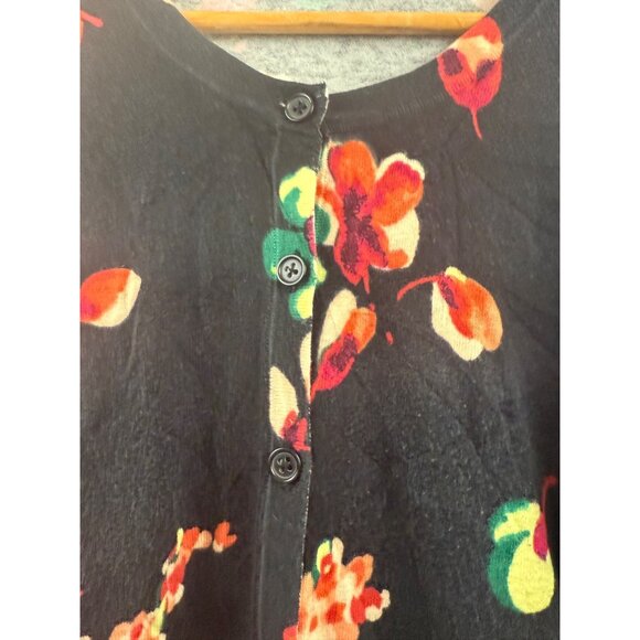 Merona Cardigan Womens Size Large Black Floral Button Up Lightweight Casual - Picture 6 of 7